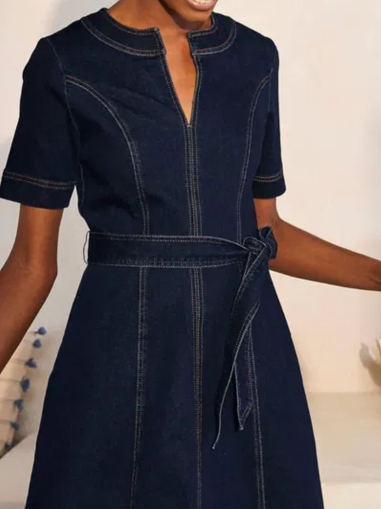 Boden Dresses & Skirts - Boden Eliza Belted Denim Dress Sz 8 Indigo Blue Fit Flare Preppy Minimalist